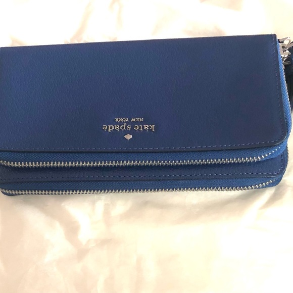 Authentic NWOT KATE SPADE BLUE  CLUTCH LEATHER WRISTLET - Picture 11 of 12